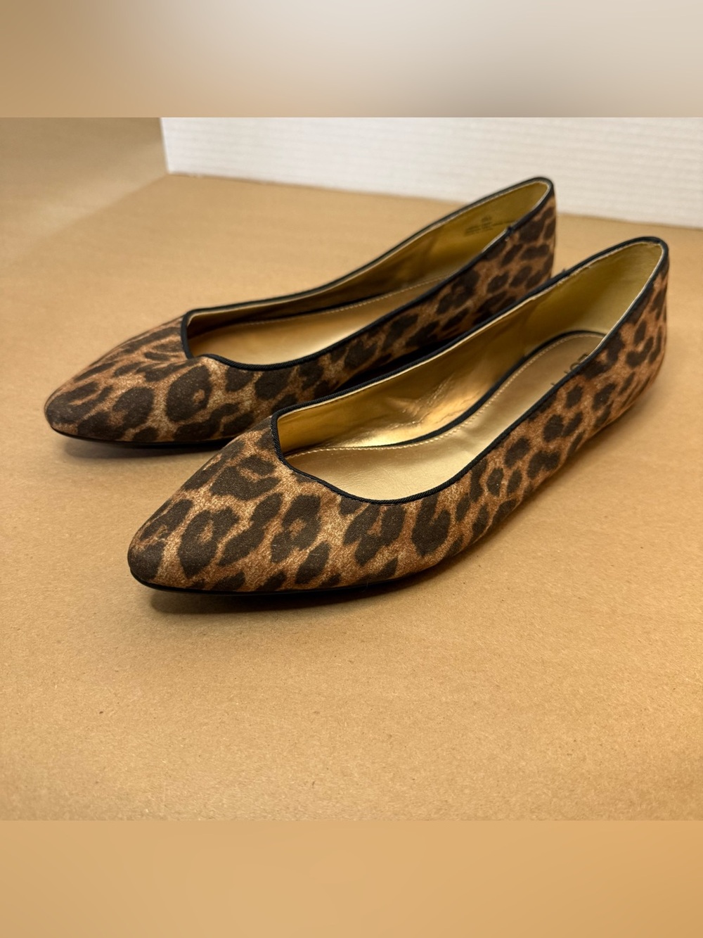 LOFT Leopard-Print Pointed-Toe Ballet Flats in Brown and Black